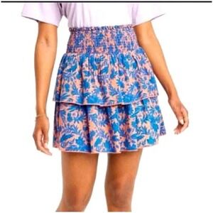 Universal Thread Tiered Skirt Women's Large Pink Blue Floral Short Ruffle